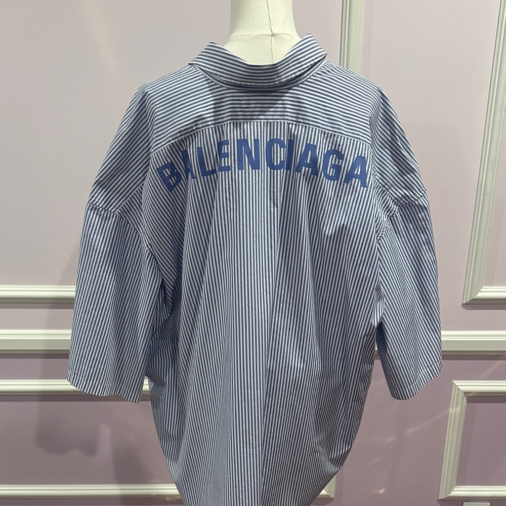 Balenciaga Navy and White Striped Casual Shirt